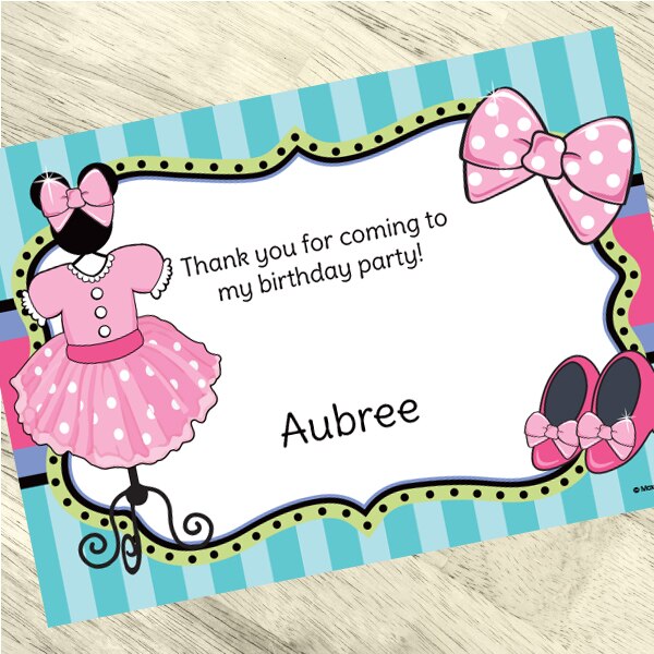 Pink Polka Dot Dress Up Thank You Notes Personalized with Envelopes,  5 x 7 inch,  set of 12