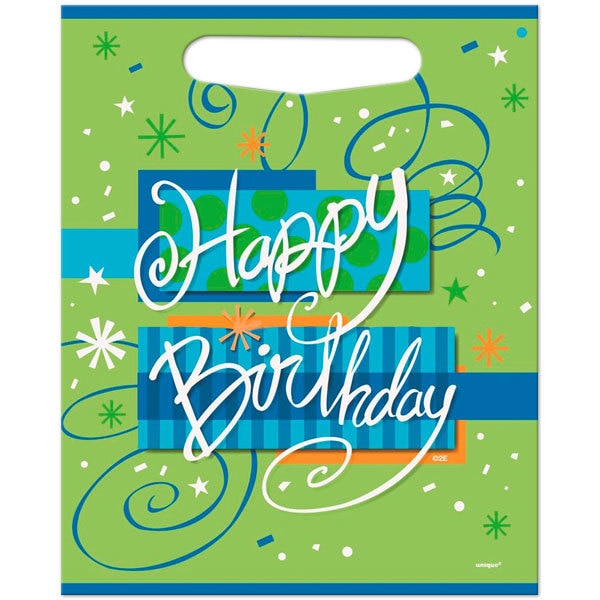 Happy Birthday Green and Blue Treat Bags