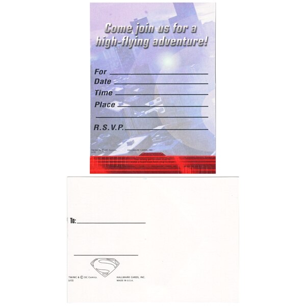 Man of Steel Fill In Invitation and Thank You Set,  4 x 5 inch,  8 count