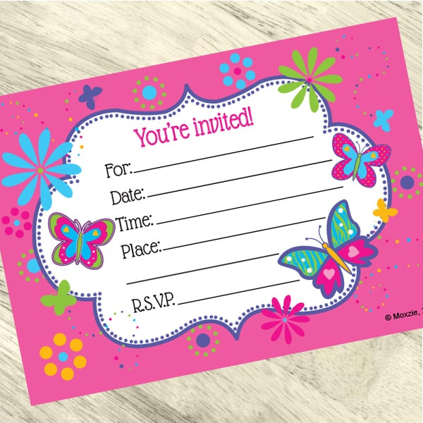 Butterfly Bright Invitations Fill-in with Envelopes,  4 x 6 inch,  set of 16