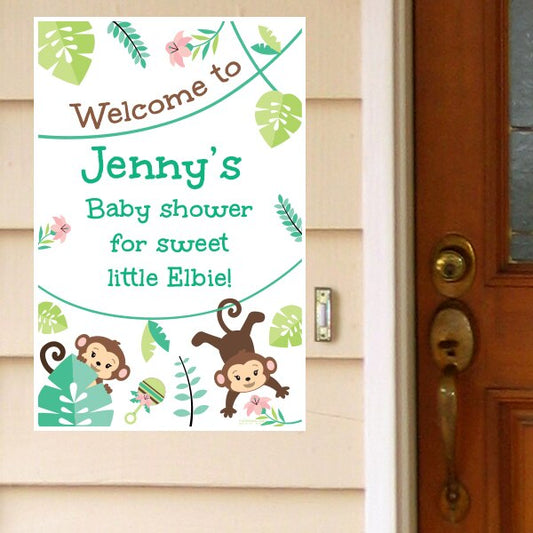 Lil Monkey Baby Shower Door Greeter Personalized,  12.5 x 18.5 inch,  set of 3