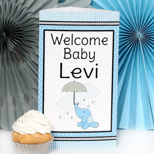 Elephant Baby Shower Blue Personalized Centerpiece,  10 inch,  set of 4