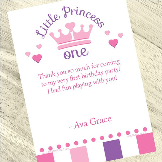 Lil Princess 1st Birthday Thank You Notes Personalized with Envelopes,  5 x 7 inch,  set of 12