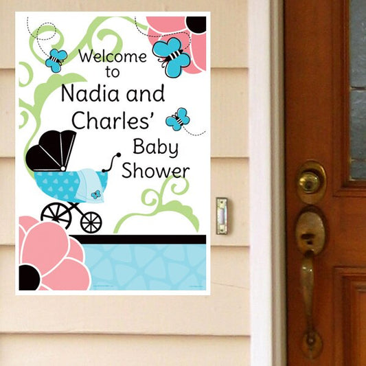 Butterfly Baby Shower Door Greeter Personalized,  12.5 x 18.5 inch,  set of 3