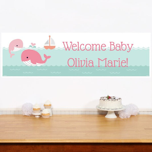Lil Whale Pink Banners Personalized,  12 x 40 inch,  set of 2