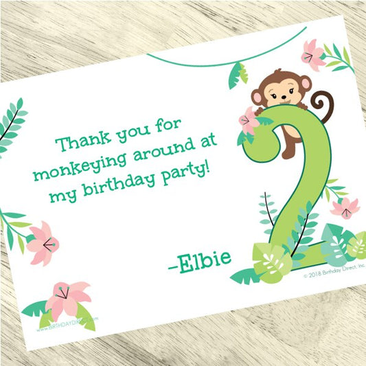 Lil Monkey 2nd Birthday Thank You Notes Personalized with Envelopes,  5 x 7 inch,  set of 12
