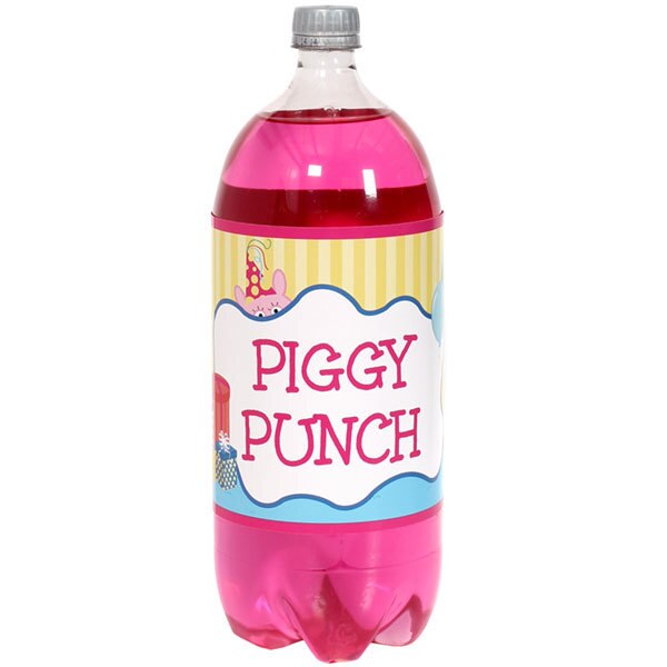 Pink Piggy Bottle Labels 2-liter Soda,  5 x 15 inch,  set of 8