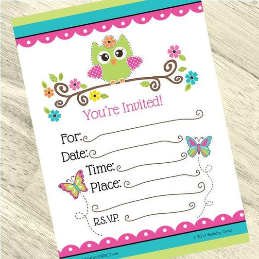 Lil Owl Invitations Fill-in with Envelopes,  4 x 6 inch,  set of 16