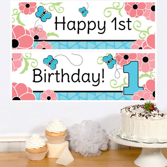 Butterfly 1st Birthday 2 Piece Banner,  6 x 37 inch,  3 sets of 2