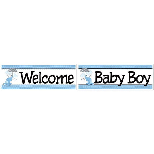 Elephant Baby Shower Blue 2 Piece Banner,  6 x 37 inch,  3 sets of 2