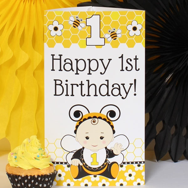 Bumble Bee 1st Birthday Tall Centerpiece,  10 inch,  set of 4