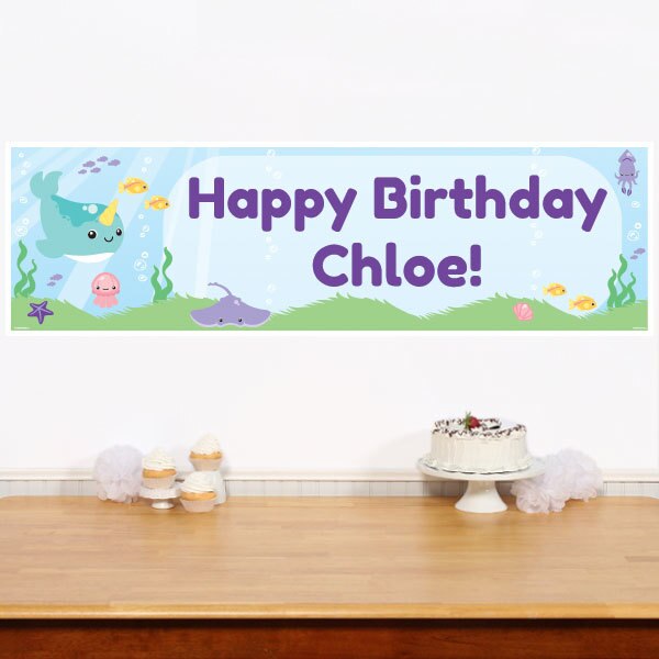 Lil Narwhal Banners Personalized,  12 x 40 inch,  set of 2