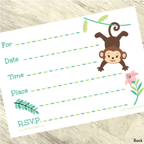 Lil Monkey Invitations Fill-in with Envelopes,  4 x 6 inch,  set of 16
