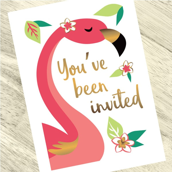 Flamingo Style Invitations Fill-in with Envelopes,  4 x 6 inch,  set of 16